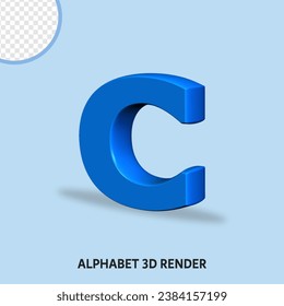 3D render alphabet blue color glossy