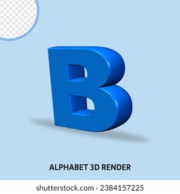 3D render alphabet blue color glossy