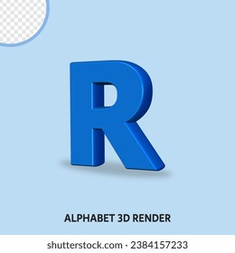 3D render alphabet blue color glossy