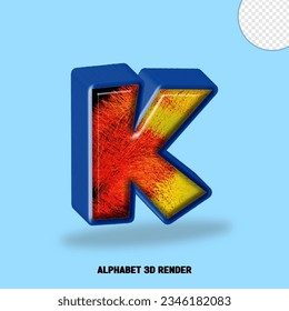 3D render alphabet blue line with abstract colorfull glossy