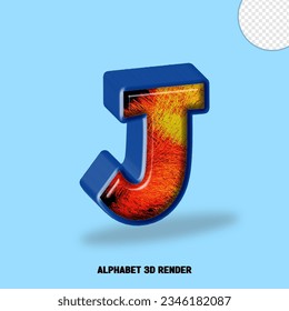 3D render alphabet blue line with abstract colorfull glossy