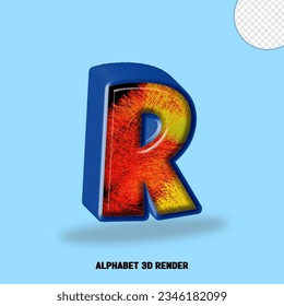 3D render alphabet blue line with abstract colorfull glossy