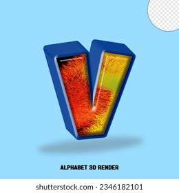 3D render alphabet blue line with abstract colorfull glossy