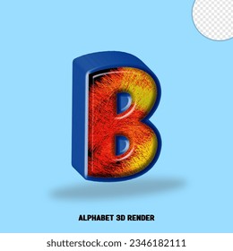 3D render alphabet blue line with abstract colorfull glossy
