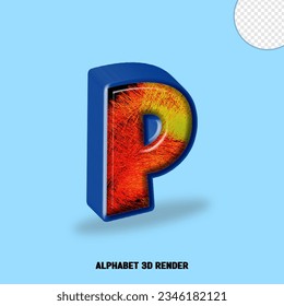 3D render alphabet blue line with abstract colorfull glossy