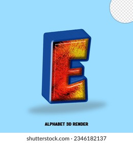 3D render alphabet blue line with abstract colorfull glossy