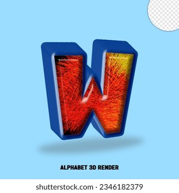 3D render alphabet blue line with abstract colorfull glossy