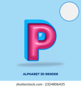 3D render alphabet blue and pink  glossy color