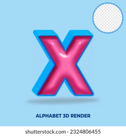 3D render alphabet blue and pink  glossy color