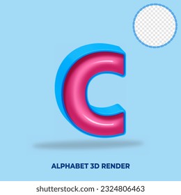 3D render alphabet blue and pink  glossy color