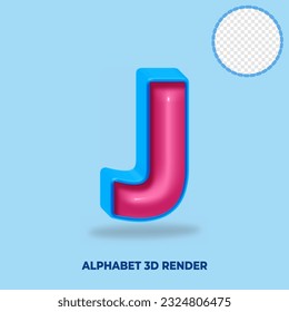3D render alphabet blue and pink  glossy color