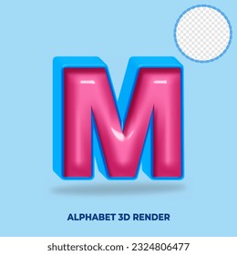 3D render alphabet blue and pink  glossy color