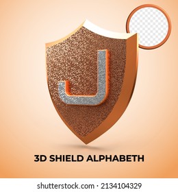 3D render Alphabet J shield luxury logo initial privilege, Gold Style