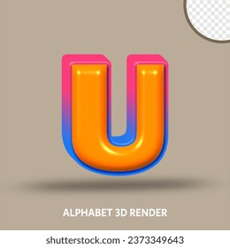 3D RENDER ALPHABET LINE BLUE RED COLOR AND ORANGE GLOSSY