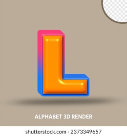 3D RENDER ALPHABET LINE BLUE RED COLOR AND ORANGE GLOSSY