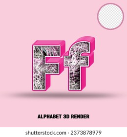 3D render alphabet line pink glossy with wave line abstract texture