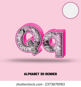 3D render alphabet line pink glossy with wave line abstract texture