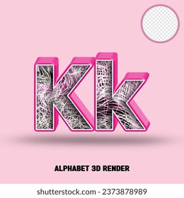 3D render alphabet line pink glossy with wave line abstract texture