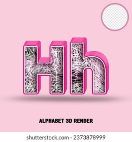 3D render alphabet line pink glossy with wave line abstract texture