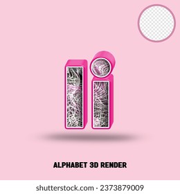 3D render alphabet line pink glossy with wave line abstract texture