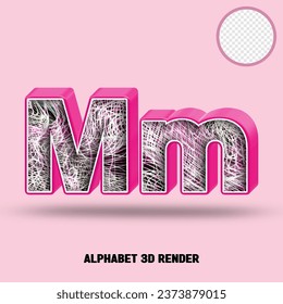 3D-Rendering-Alphabet-Linie rosafarbene Hochglanz mit abstrakter Wellenlinie Textur