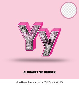 3D render alphabet line pink glossy with wave line abstract texture