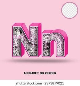 3D render alphabet line pink glossy with wave line abstract texture