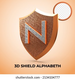 Alfabeto 3D de renderización N protector de lujo privilegio inicial, estilo de oro
