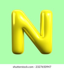 3D render Alphabet N yellow color render
