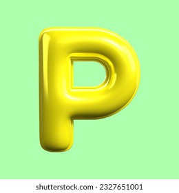3D render Alphabet P yellow color render