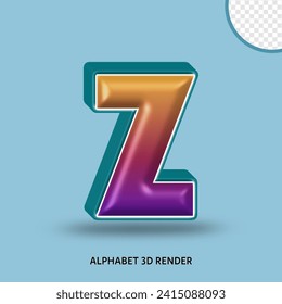 3D render alphabet purple orange gradient with line tosca color
