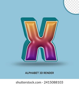 3D render alphabet purple orange gradient with line tosca color