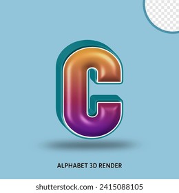 Alfabeto de procesado 3D gradiente de color naranja púrpura con color tosca de línea
