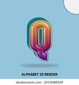 3D render alphabet purple orange gradient with line tosca color