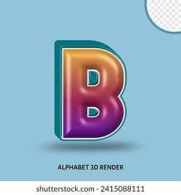 3D render alphabet purple orange gradient with line tosca color