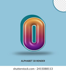 3D render alphabet purple orange gradient with line tosca color