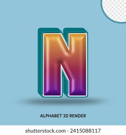 3D render alphabet purple orange gradient with line tosca color