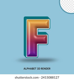 3D render alphabet purple orange gradient with line tosca color
