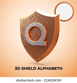 3D render Alphabet Q shield luxury logo initial privilege, Gold Style
