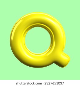 3D render Alphabet Q yellow color render