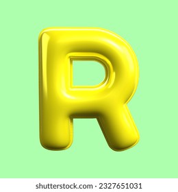 3D render Alphabet R yellow color render