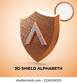 3D render Alphabet A shield luxury logo initial privilege, Gold Style