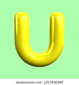 3D render Alphabet U yellow color render