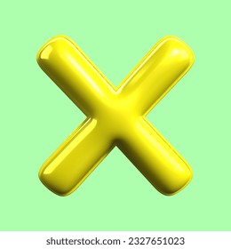 3D render Alphabet X yellow color render