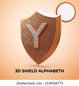 3D render Alphabet Y shield luxury logo initial privilege, Gold Style