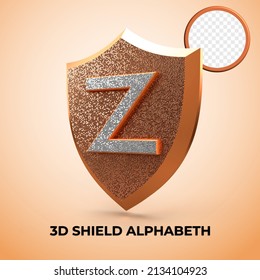 3D render Alphabet Z shield luxury logo initial privilege, Gold Style