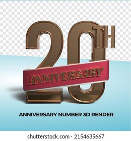 3D render anniversary number 20th of age  3D gold ribbon transparent