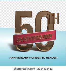 3D render anniversary number 50th of age  3D gold ribbon transparent