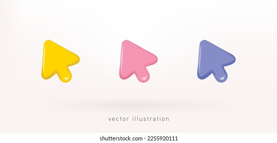 3d render arrow point icon. Realistic 3d design In plastic cartoon style. Icon isolated on blue background. Vector illustration