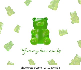 3D-Rendering-Hintergrund-Formfaktor Gummy-Bär. Süßes Gelee wiederholen Esselement. Lecker leckerer Imbiss, medizinischer Zuschlag für die Gesundheit von Kindern und Erwachsenen. Gelatine kautbare Menthol-Gummifizierte Vitamine.